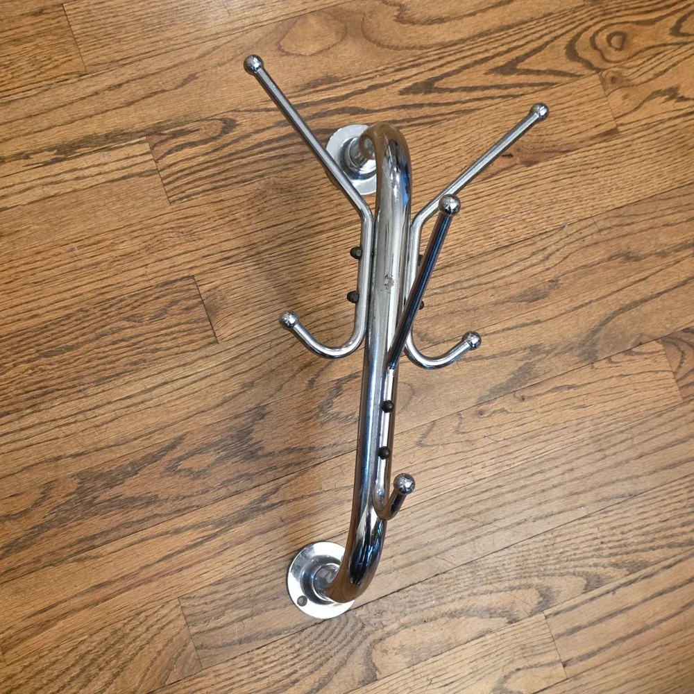 Vintage MCM Chrome‎ Wall Mounted Coat Rack Atomic 6 Hook Space Age Industrial